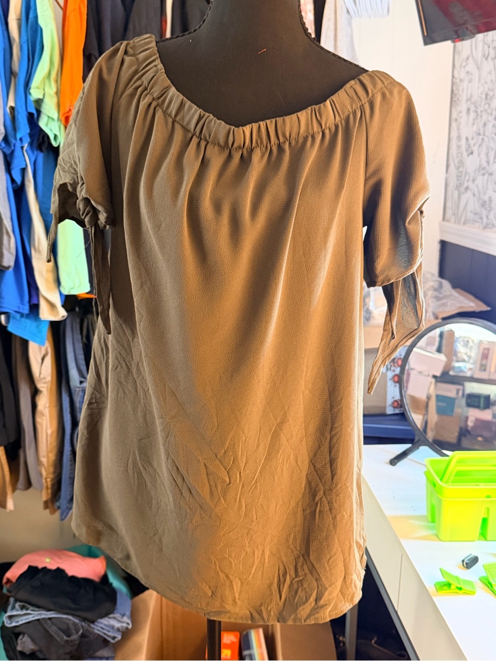 love J Olive Off-Shoulder Tie Sleeve Blouse